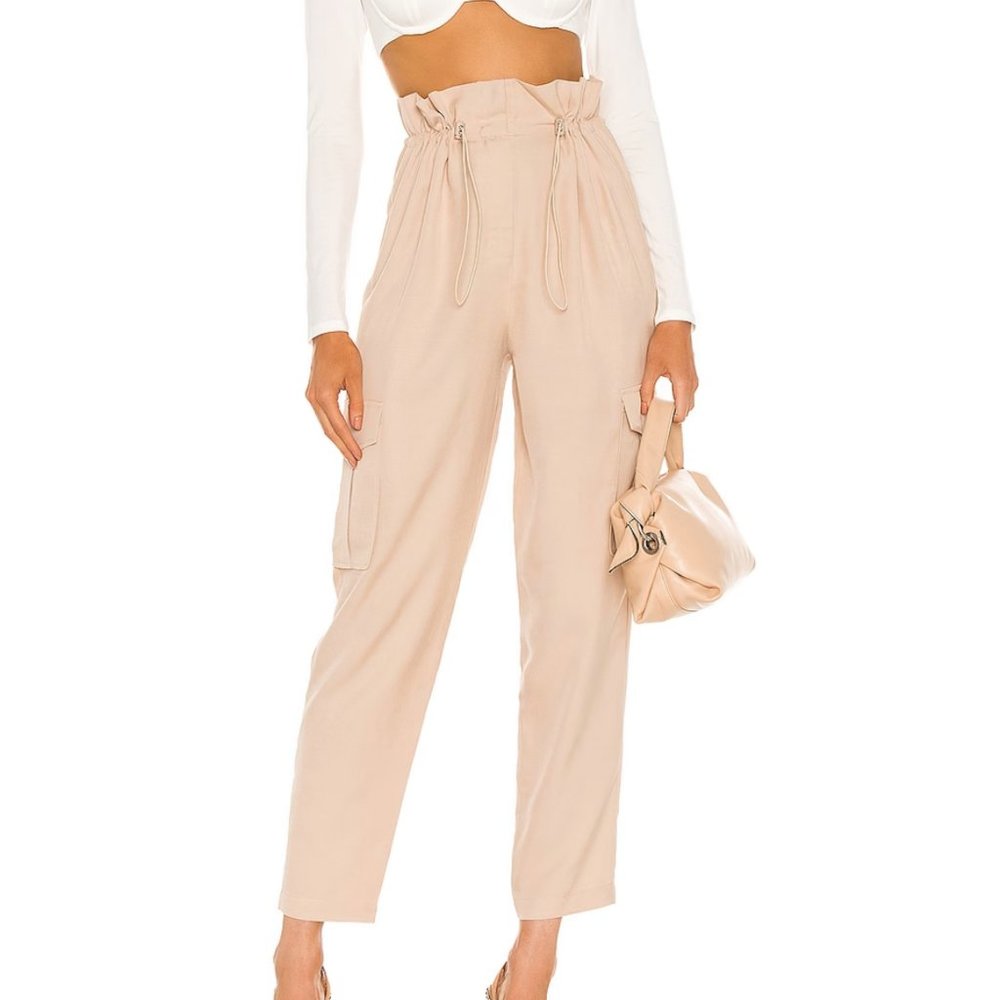 h:ours Revolve Paperbag Cargo Pant Champange Tan Sz XS